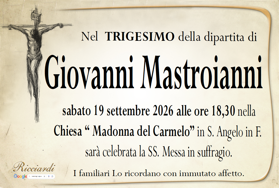 necrologio Giovanni Mastroianni