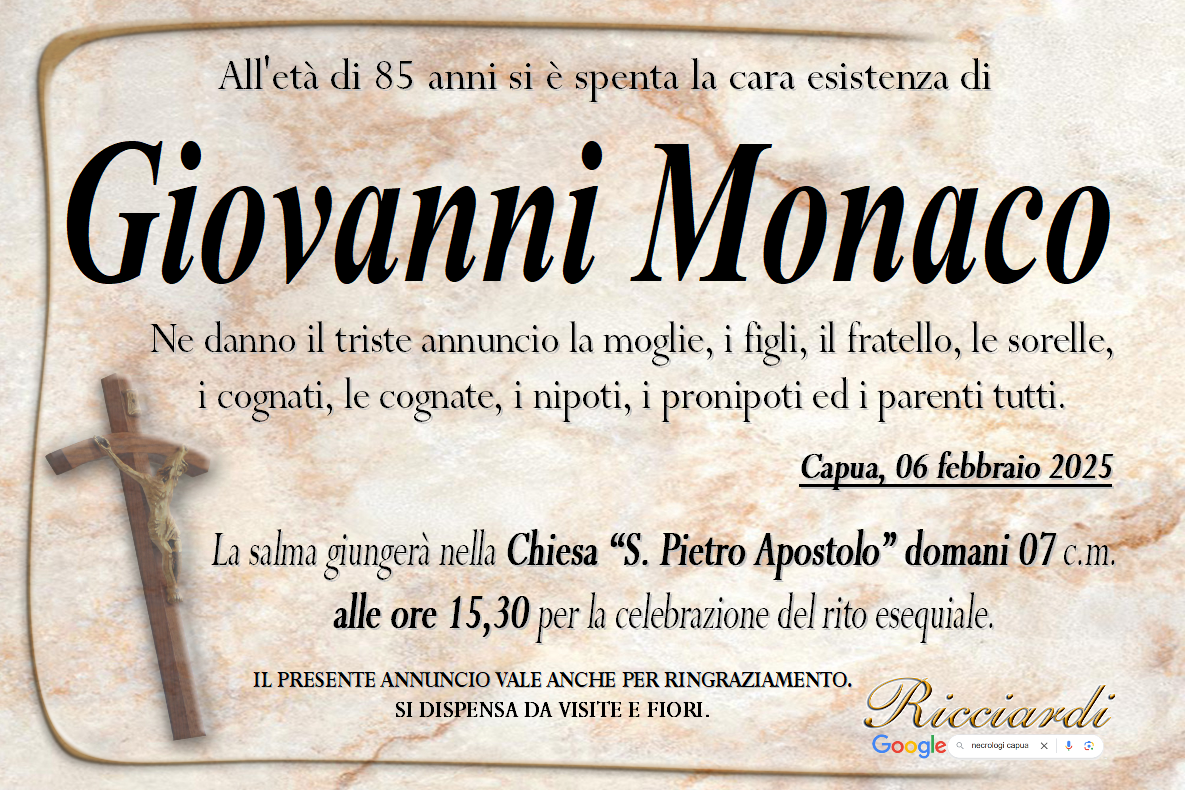 necrologio Giovanni Monaco