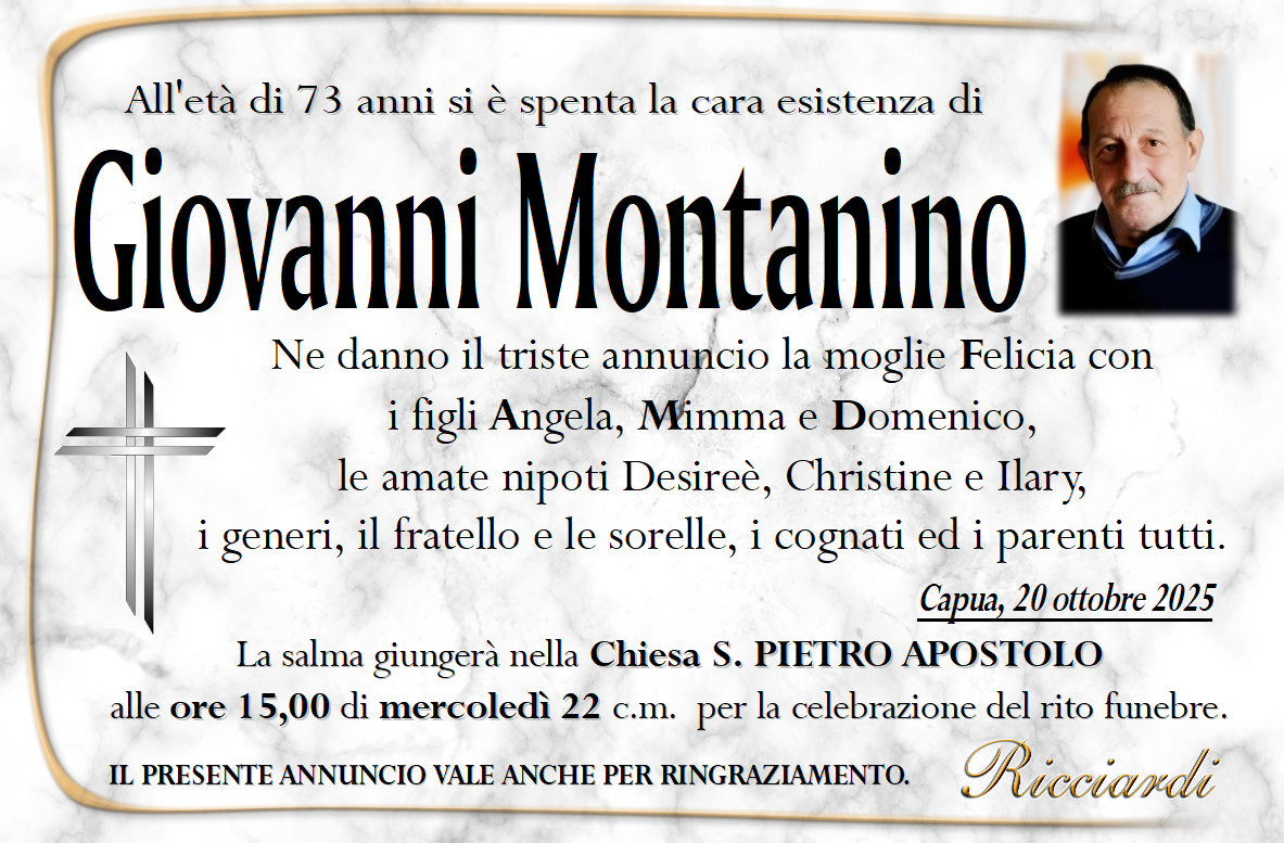 necrologio Giovanni Montanino