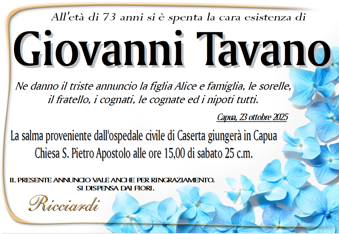 necrologio Giovanni Tavano