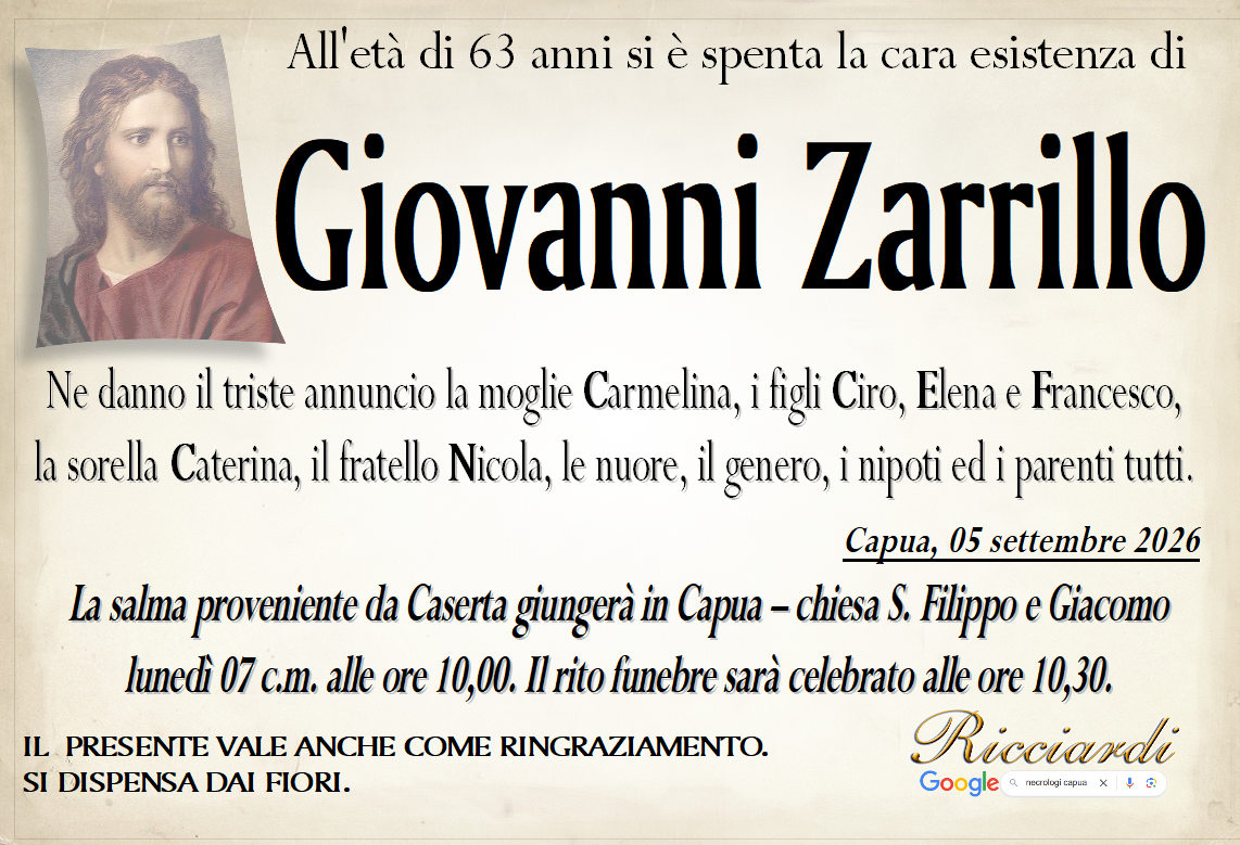 necrologio Giovanni Zarrillo