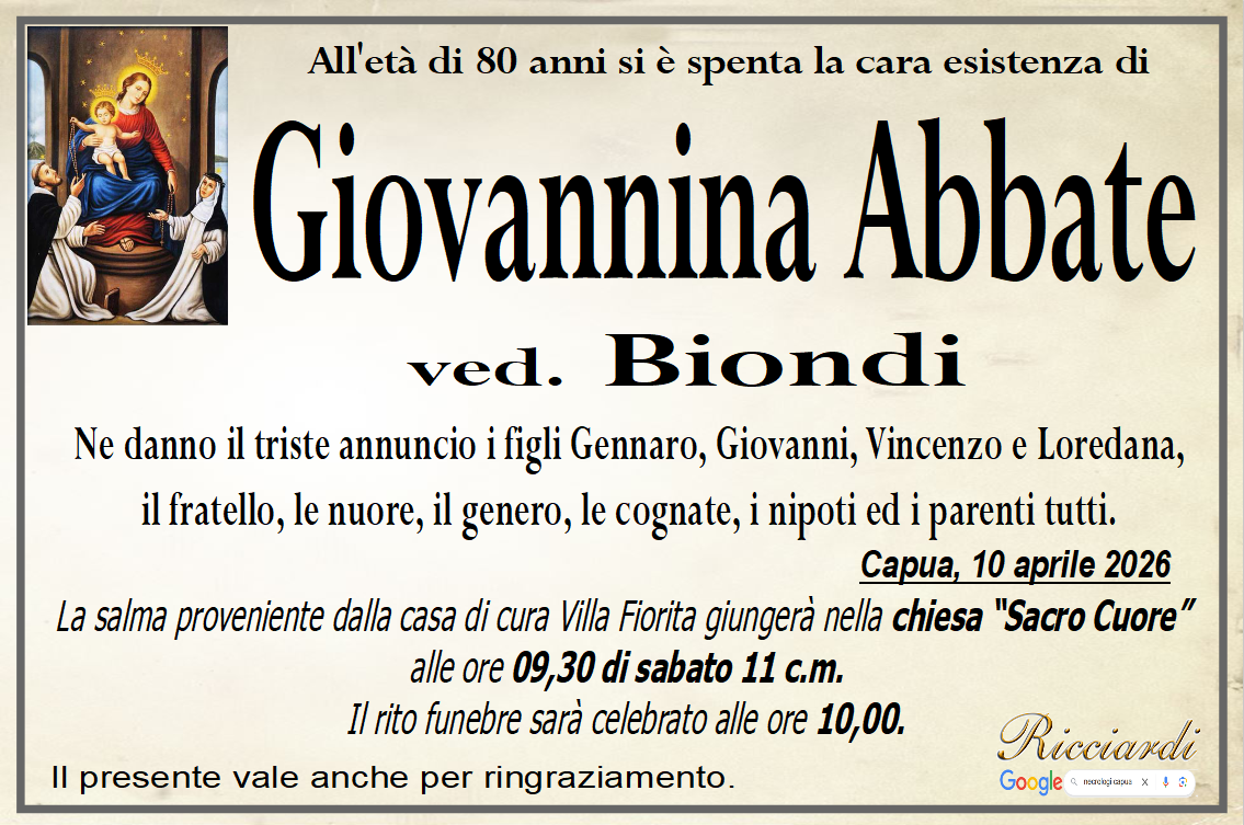 necrologio Giovannina Abbate