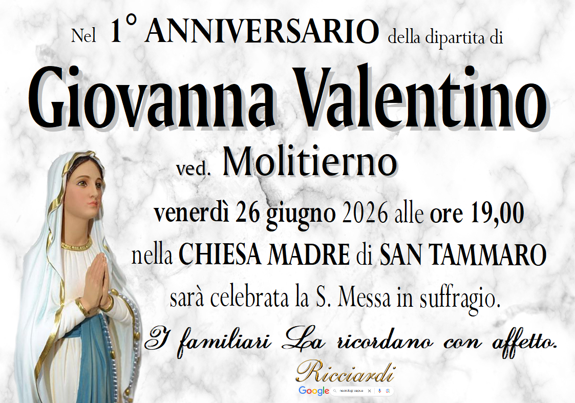 necrologio Giovanna Valentino