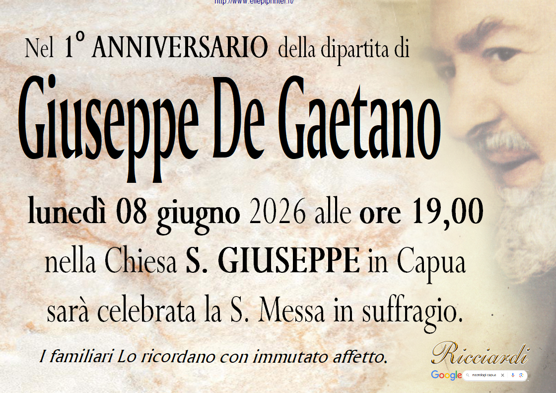 necrologio Giuseppe De Gaetano