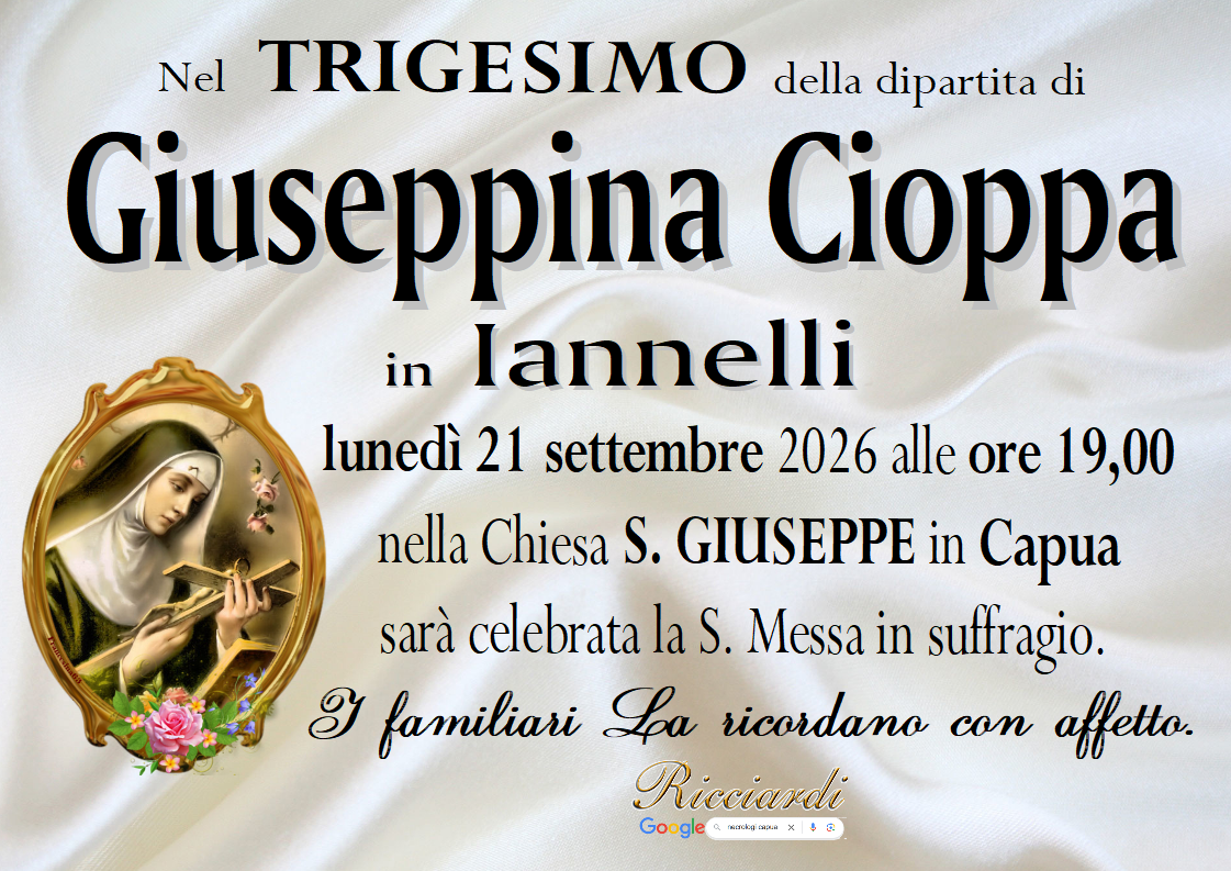 necrologio Giuseppina Cioppa