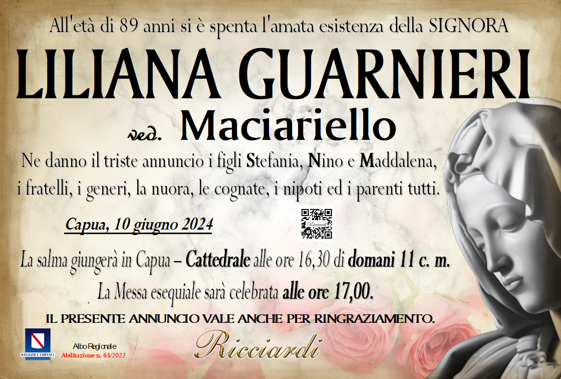 necrologio LILIANA GUARNIERI
