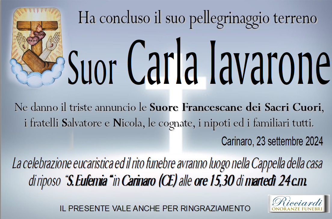 necrologio Suor Carla Iavarone