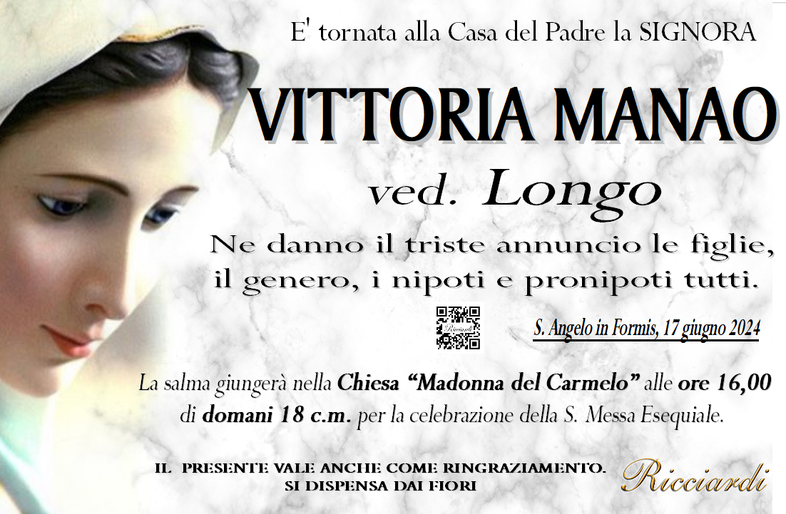 necrologio VITTORIA MANAO