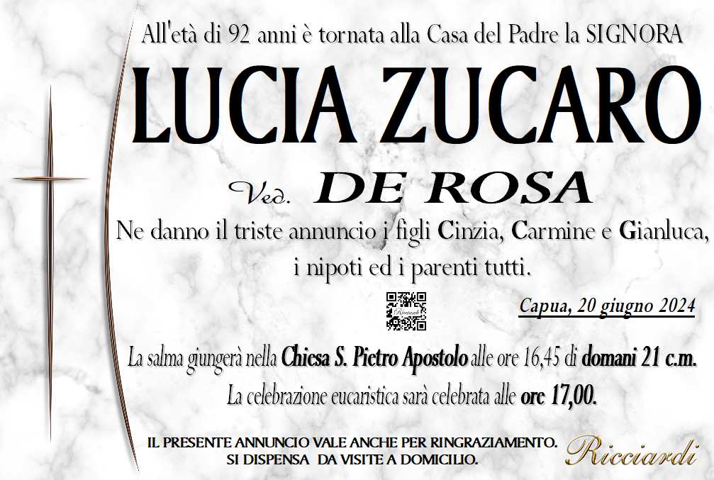 necrologio LUCIA ZUCARO