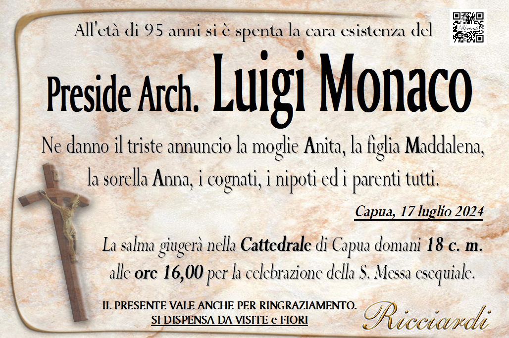 necrologio Preside Arch. Luigi Monaco