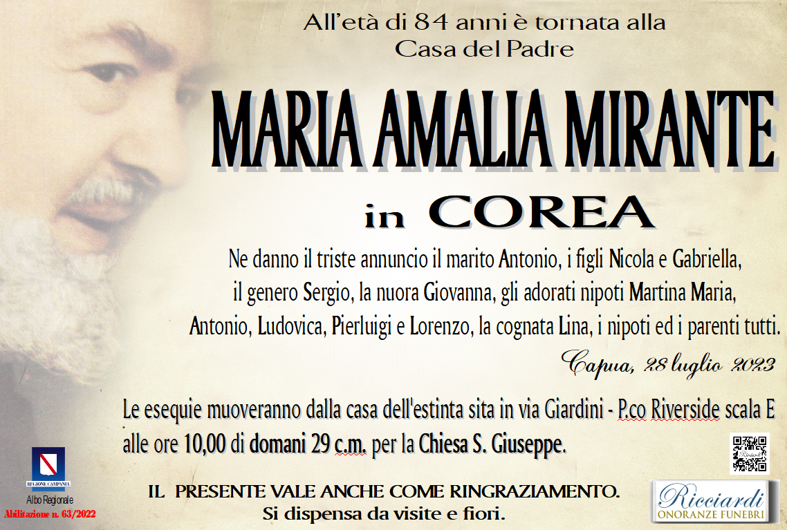 necrologio MARIA AMALIA MIRANTE