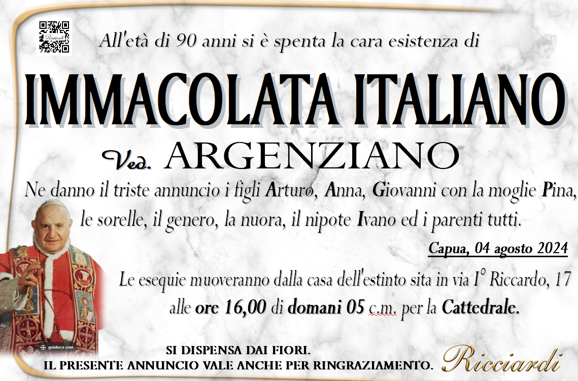 necrologio IMMACOLATA ITALIANO