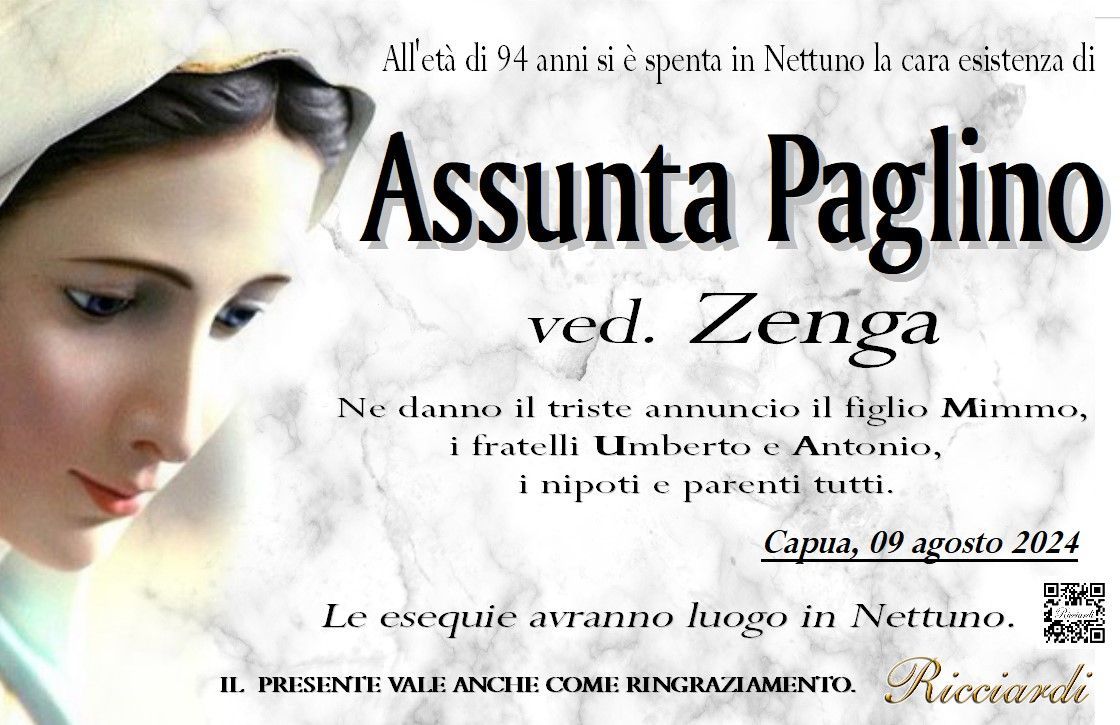 necrologio Assunta Paglino