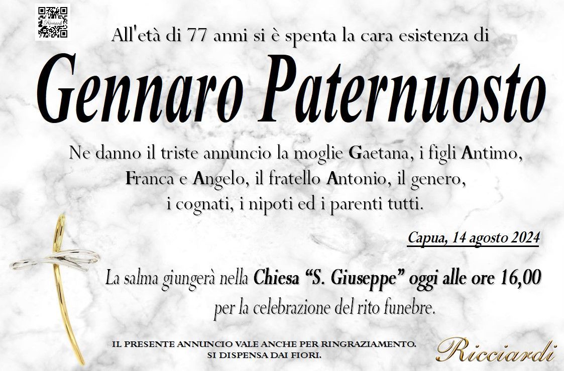 necrologio Gennaro Paternuosto