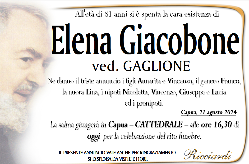 necrologio Elena Giacobone