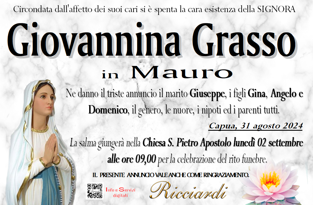 necrologio Giovannina Grasso