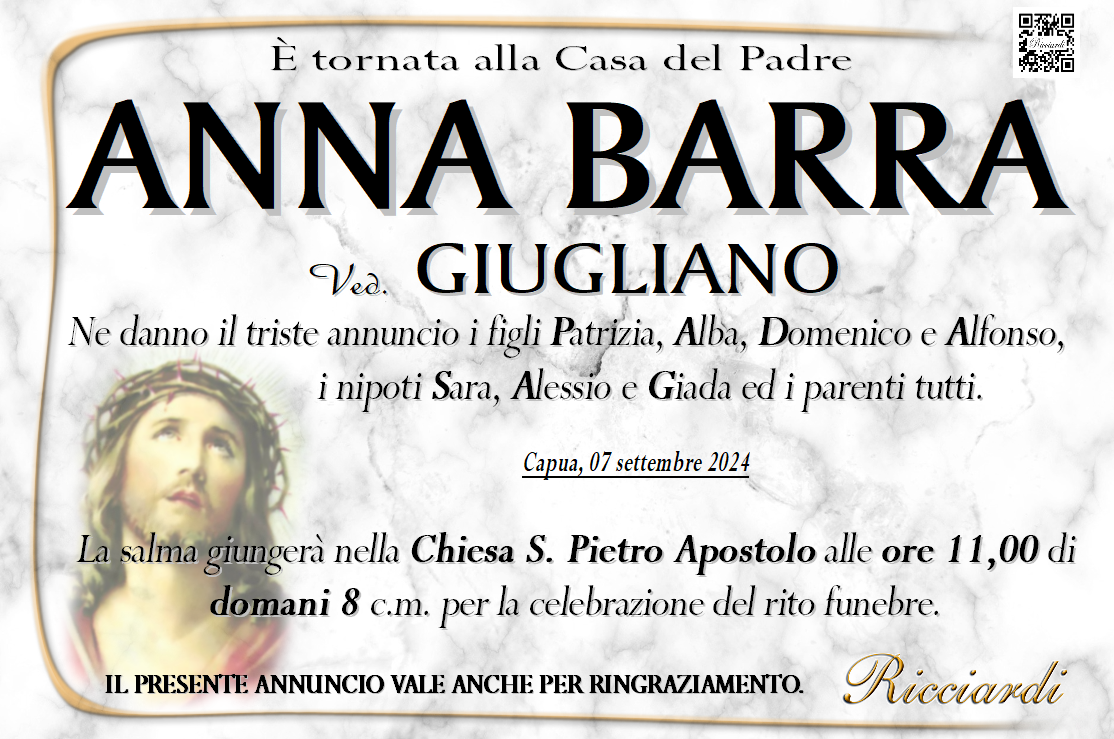 necrologio ANNA BARRA