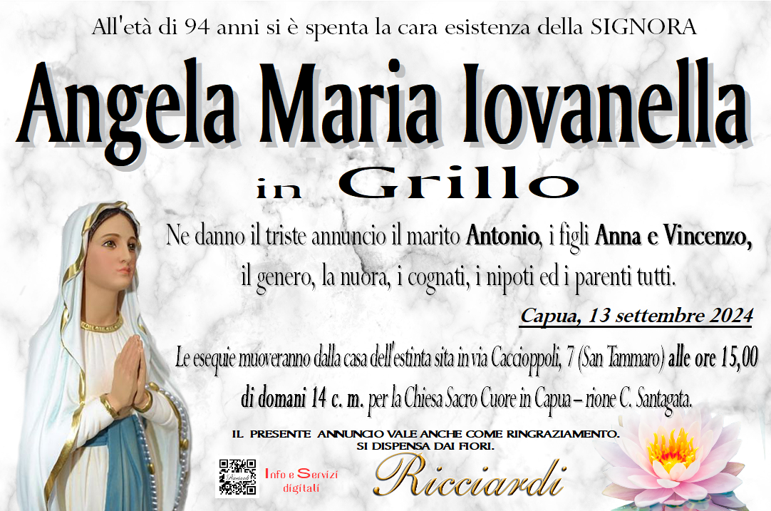 necrologio Angela Maria Iovanella
