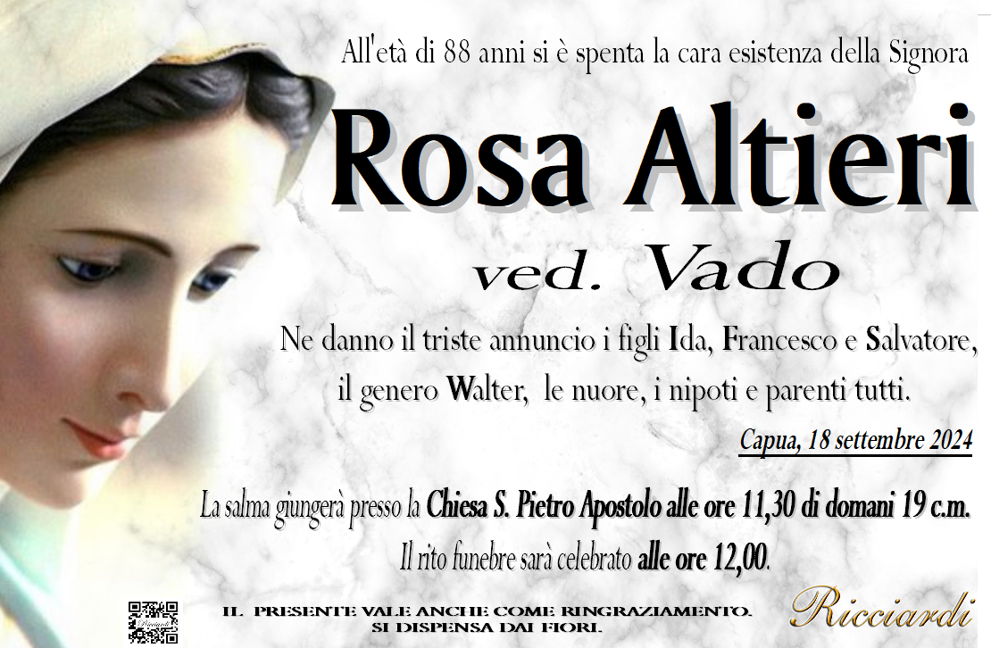 necrologio Rosa Altieri