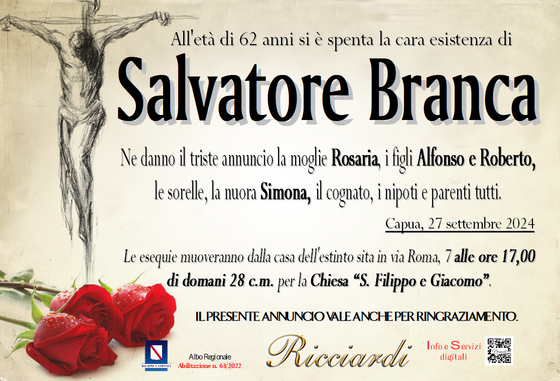 necrologio Salvatore Branca
