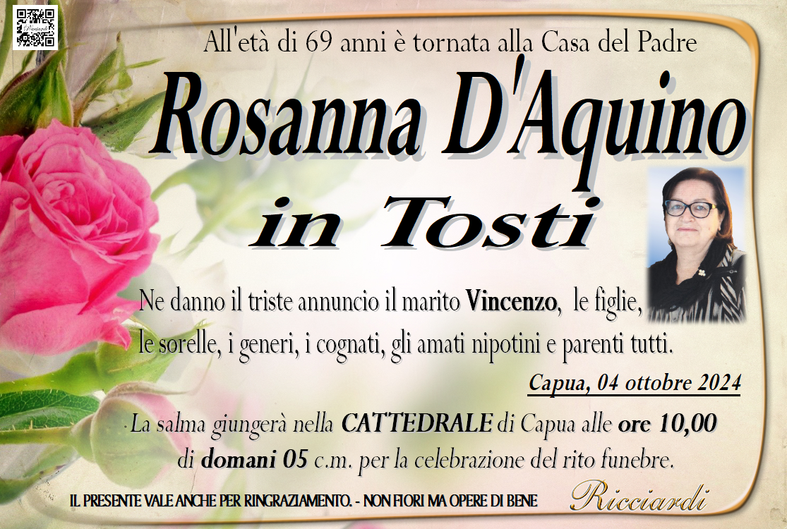 necrologio Rosanna D'Aquino