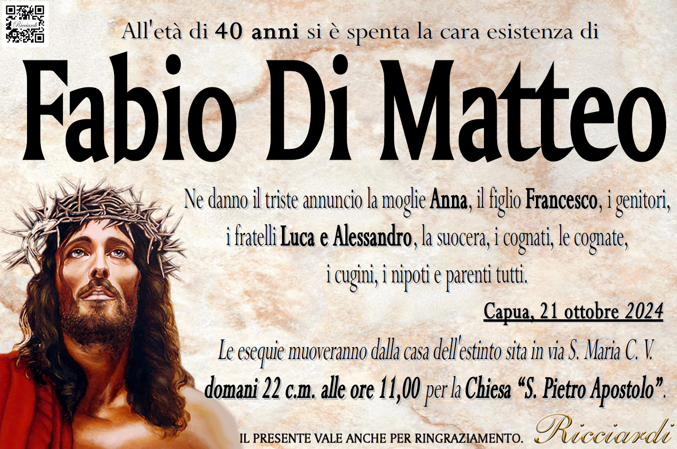 necrologio Fabio Di Matteo