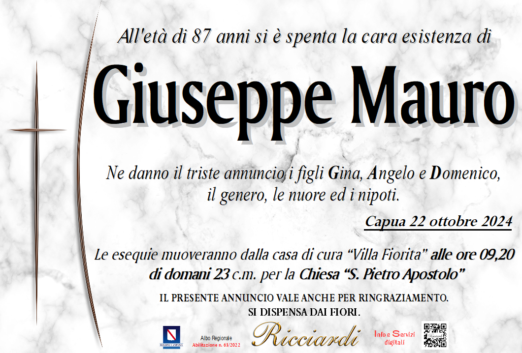 necrologio Giuseppe Mauro