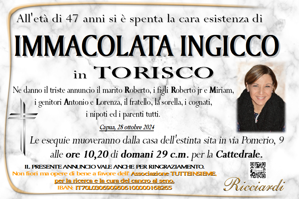 necrologio IMMACOLATA INGICCO