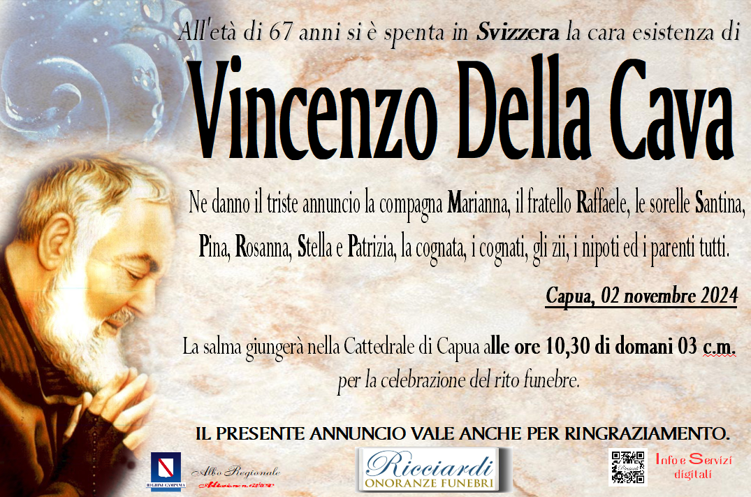 necrologio Vincenzo Della Cava