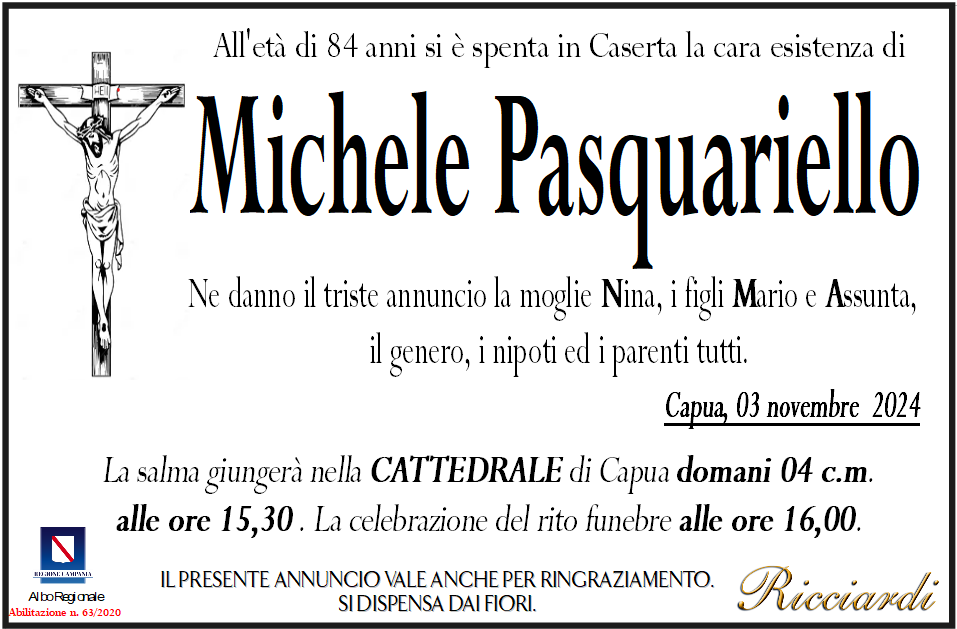 necrologio Michele Pasquariello
