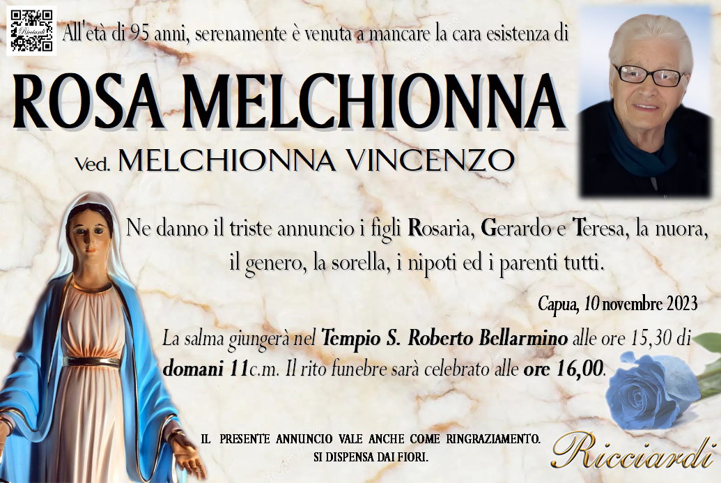 necrologio ROSA MELCHIONNA
