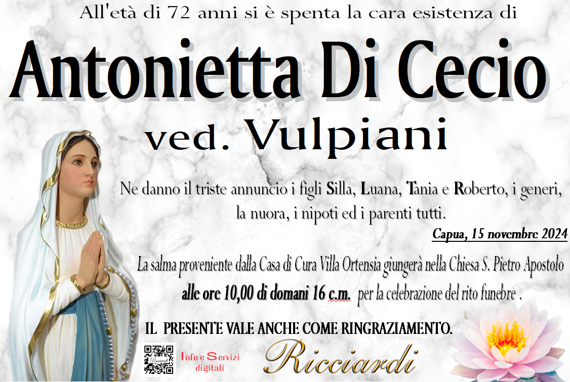necrologio Antonietta Di Cecio