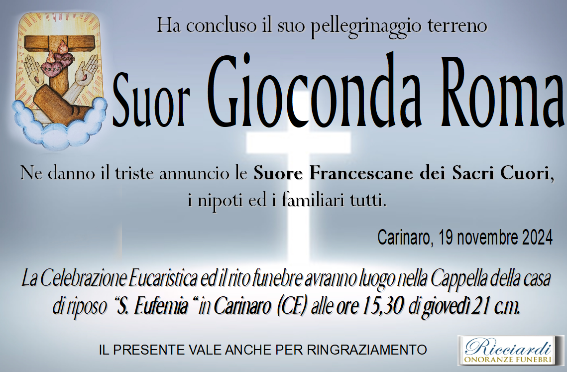 necrologio Suor Gioconda Roma