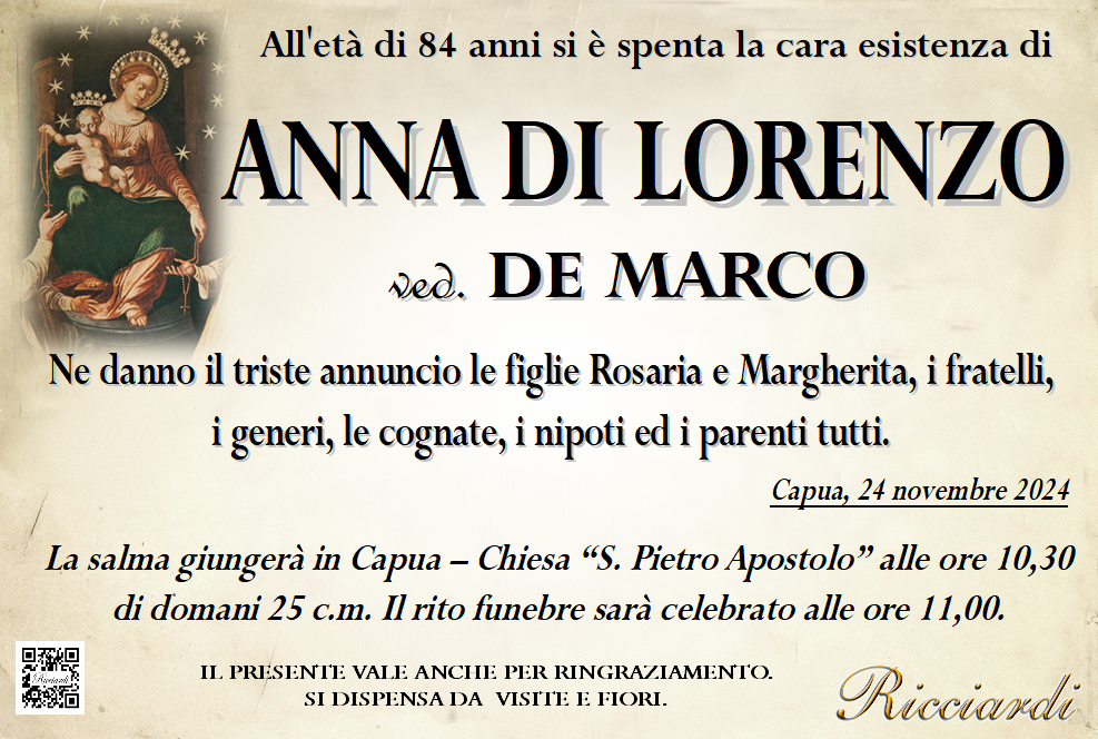 necrologio ANNA DI LORENZO