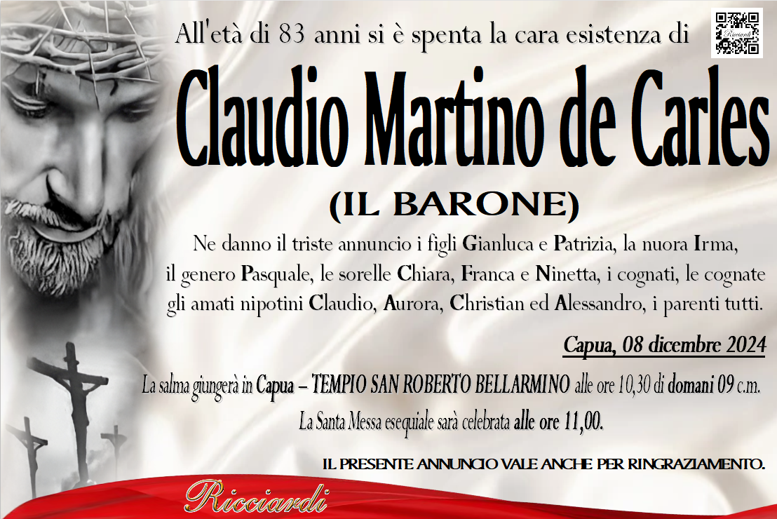 necrologio Claudio Martino de Carles