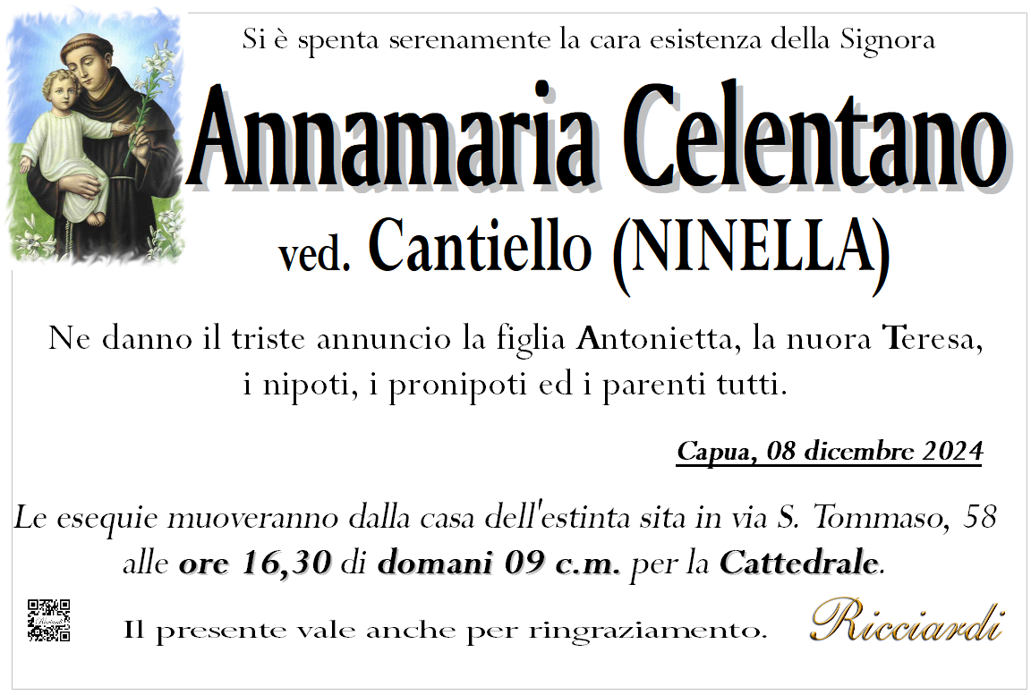 necrologio Annamaria Celentano