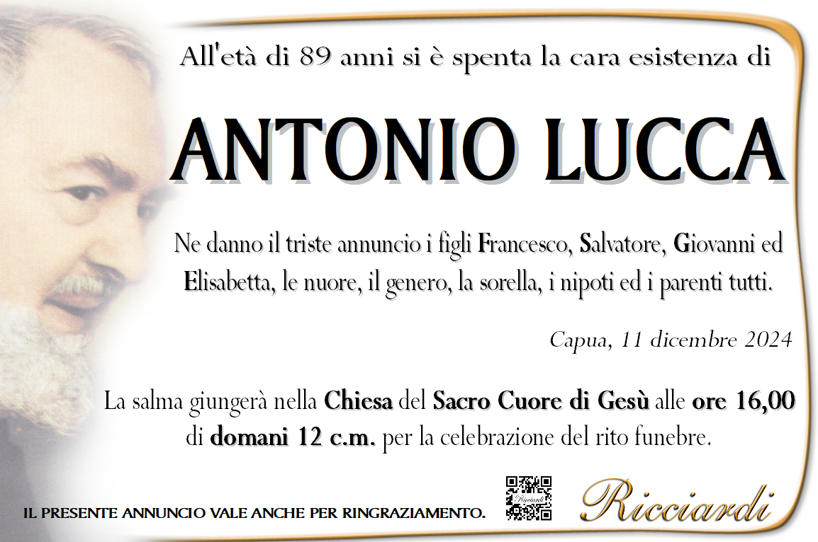 necrologio ANTONIO LUCCA