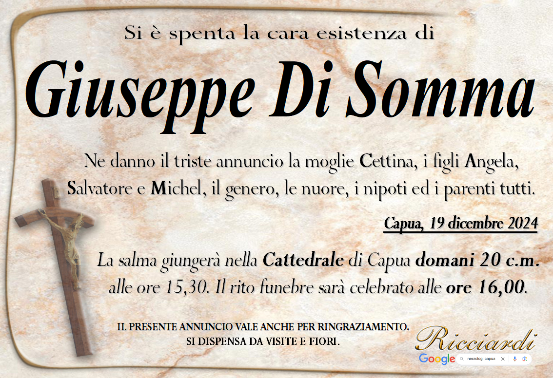 necrologio Giuseppe Di Somma