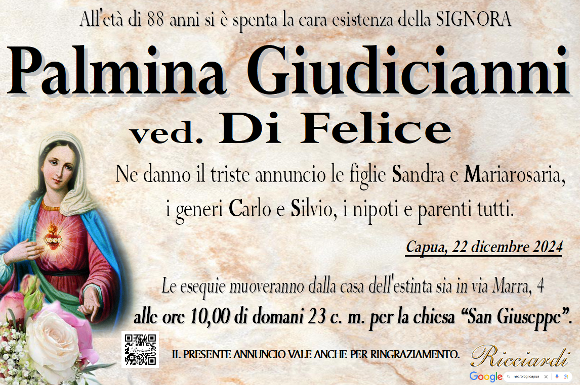 necrologio Palmina Giudicianni
