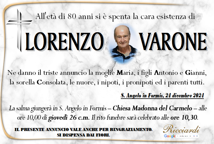 necrologio LORENZO VARONE