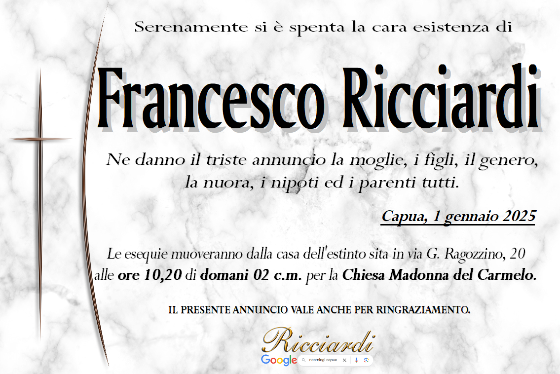 necrologio Francesco Ricciardi
