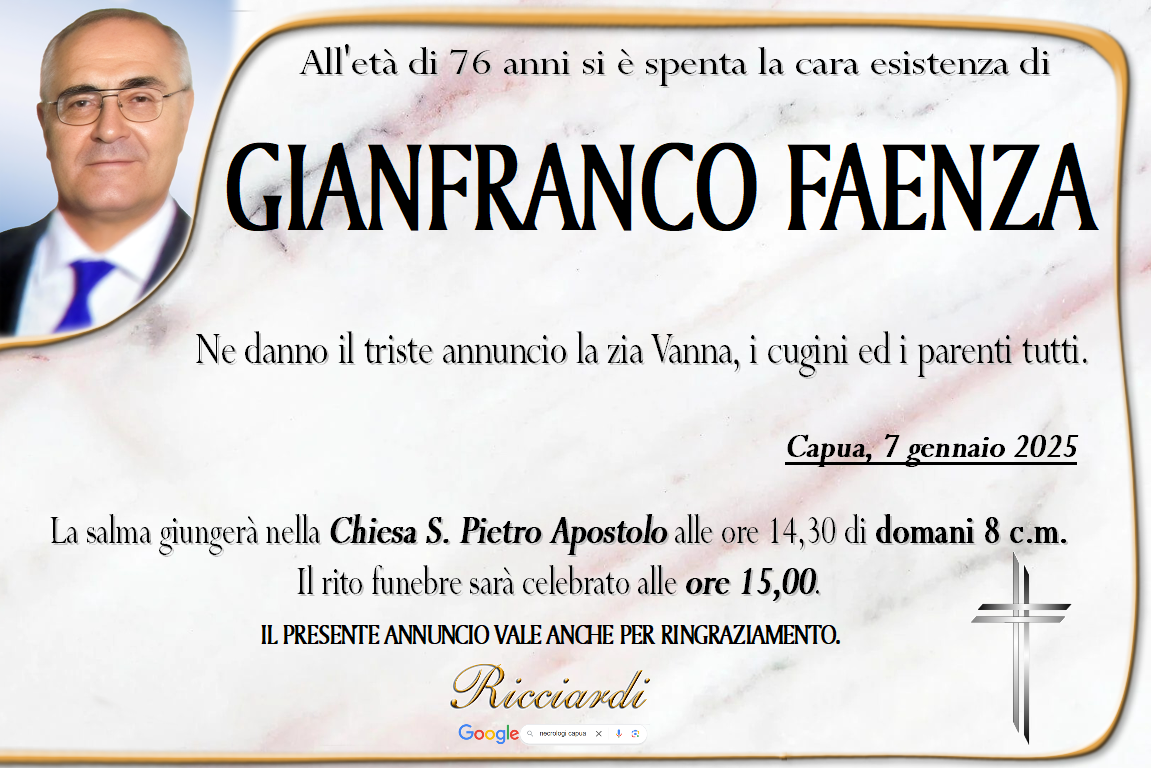 necrologio GIANFRANCO FAENZA