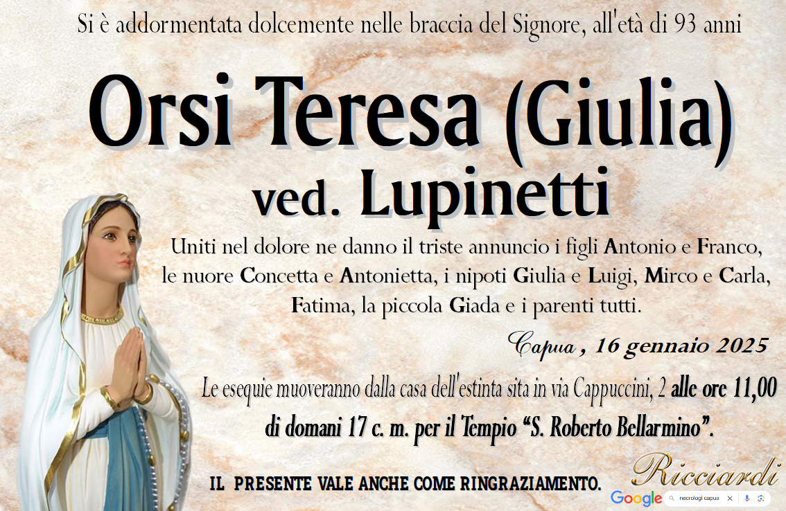 necrologio Orsi Teresa (Giulia)