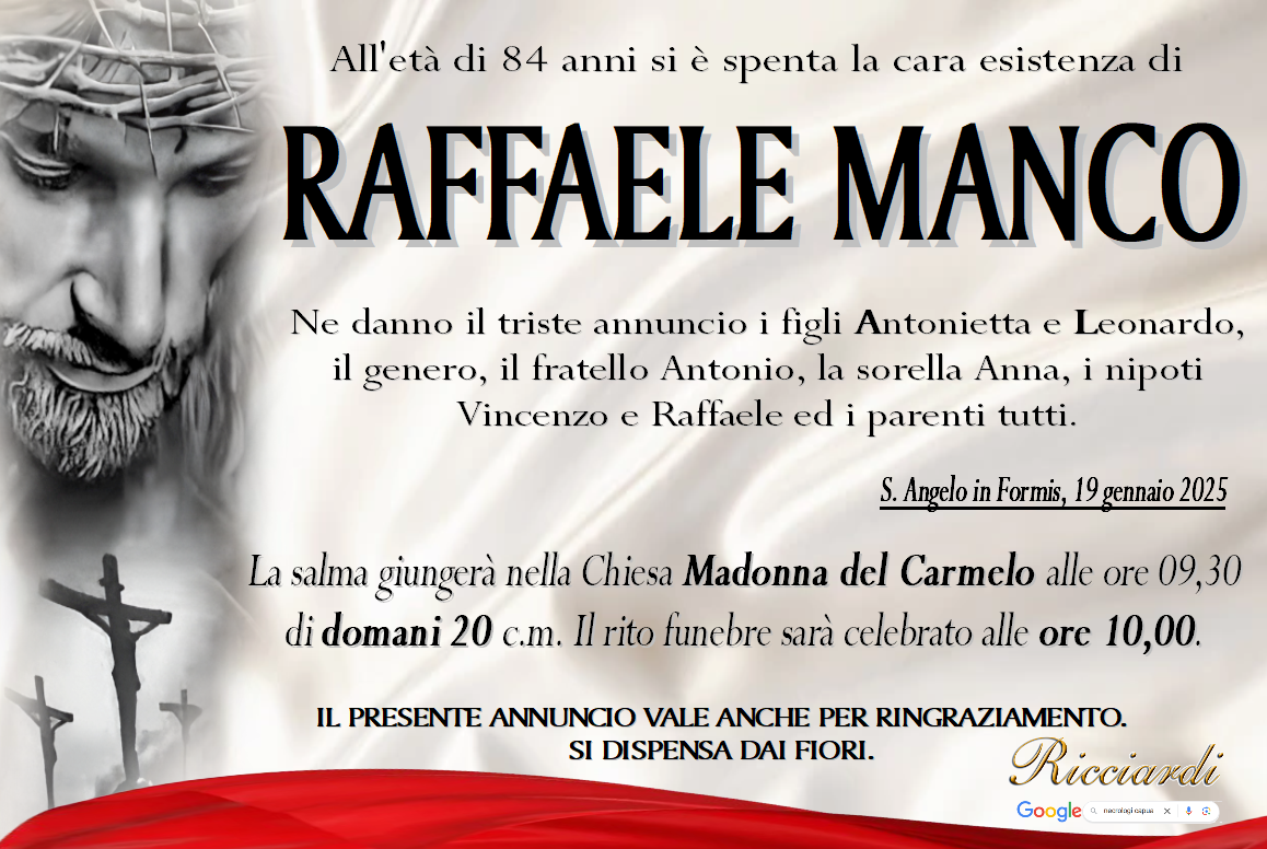 necrologio RAFFAELE MANCO