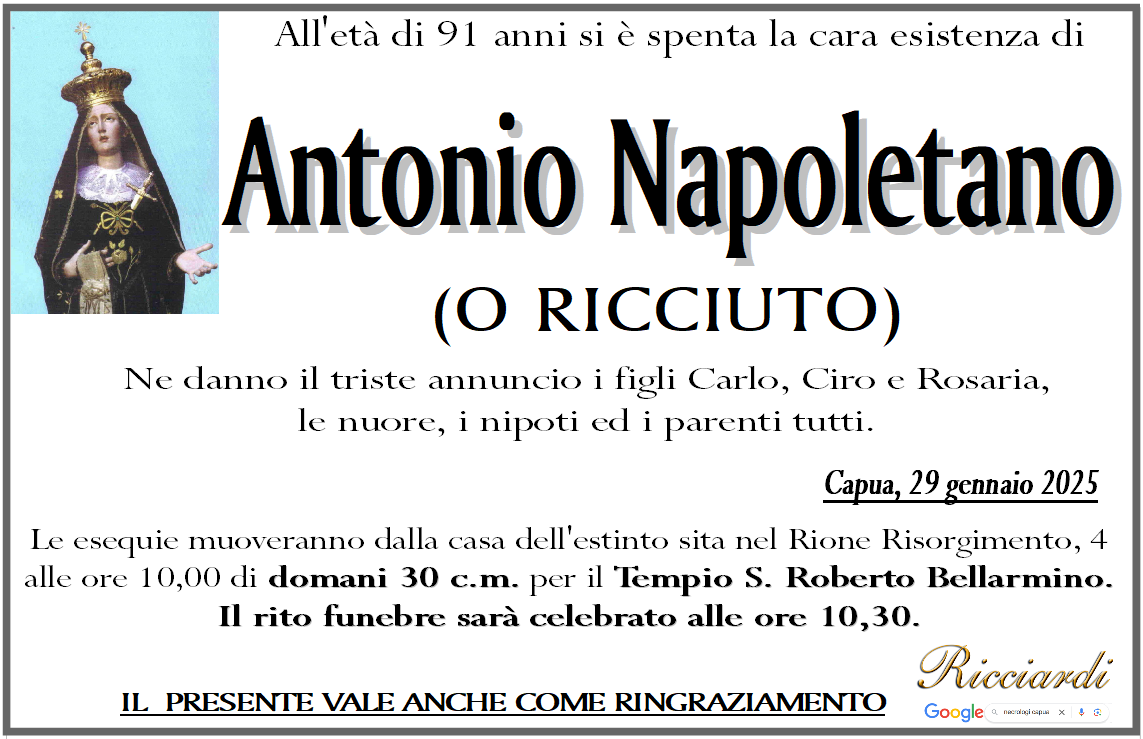 necrologio Antonio Napoletano