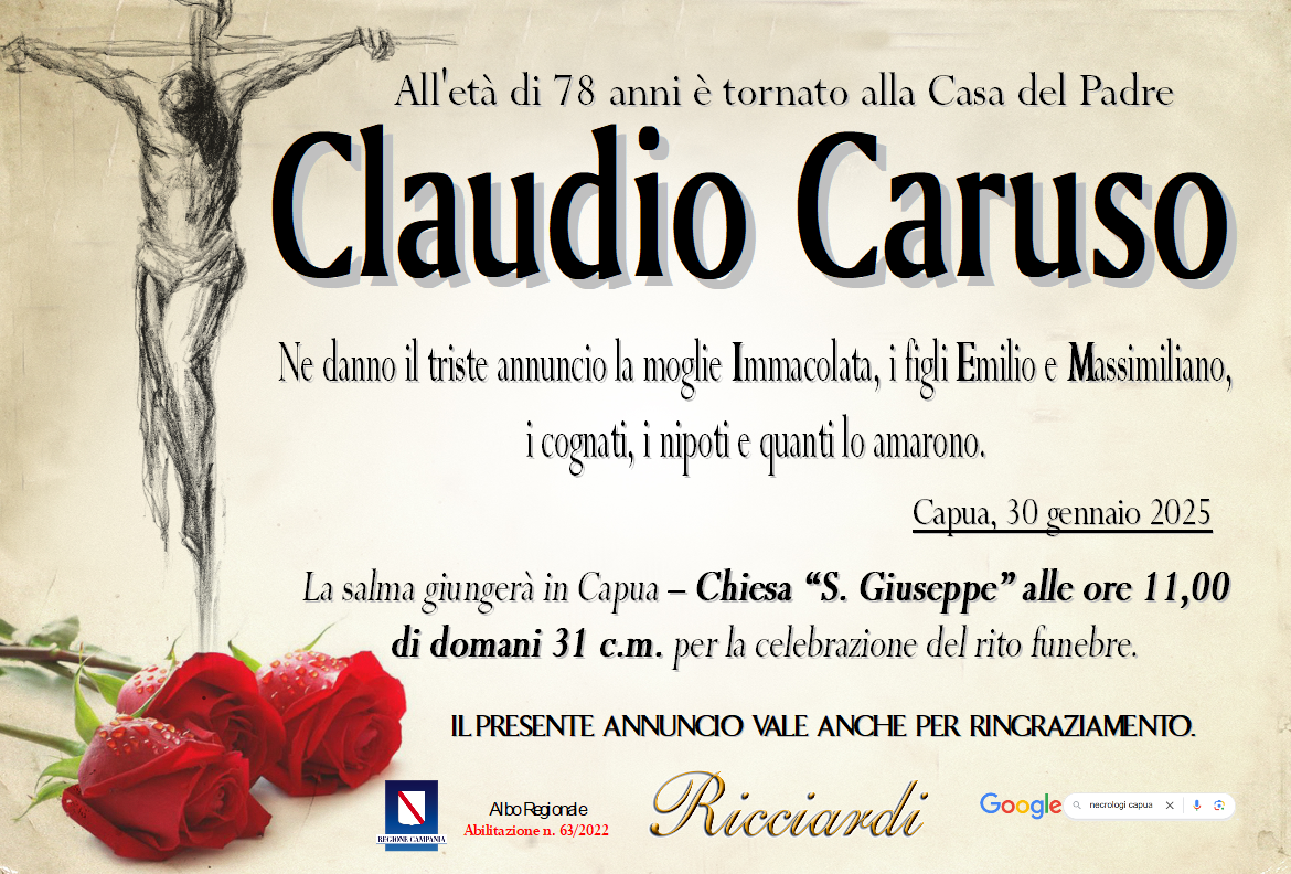 necrologio Claudio Caruso