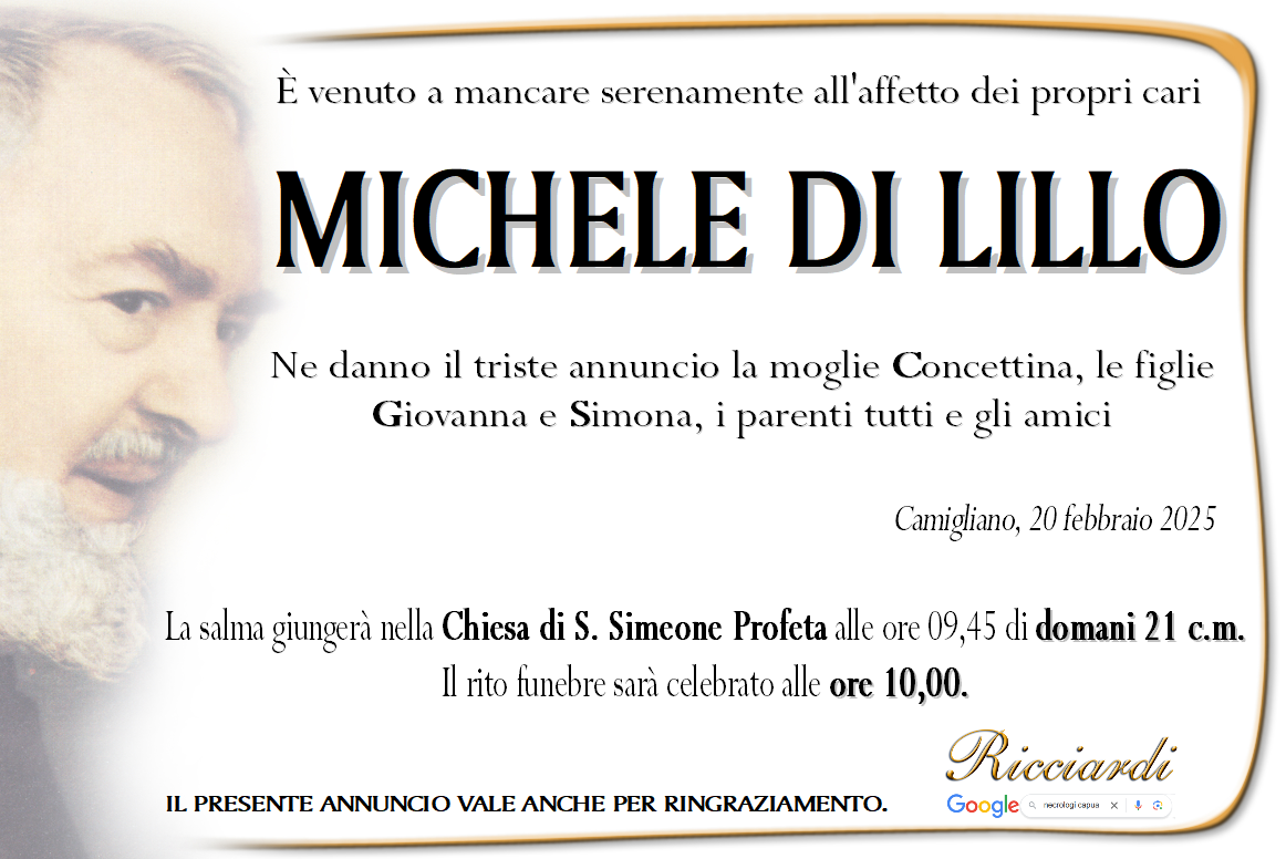 necrologio MICHELE DI LILLO