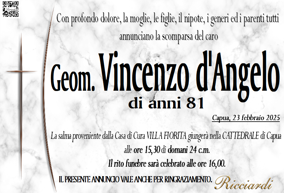 necrologio Geom. Vincenzo d'Angelo