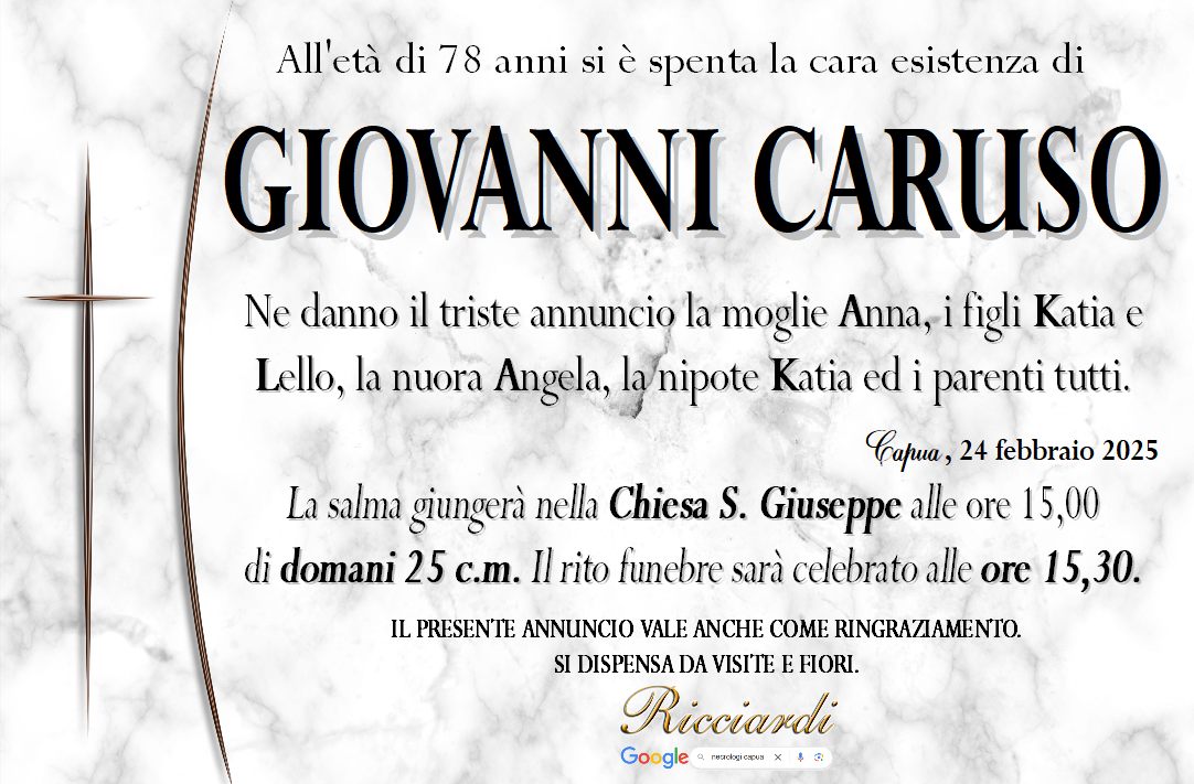 necrologio GIOVANNI CARUSO