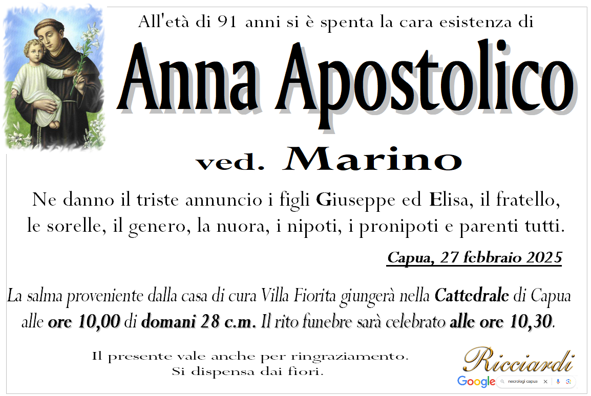 necrologio Anna Apostolico